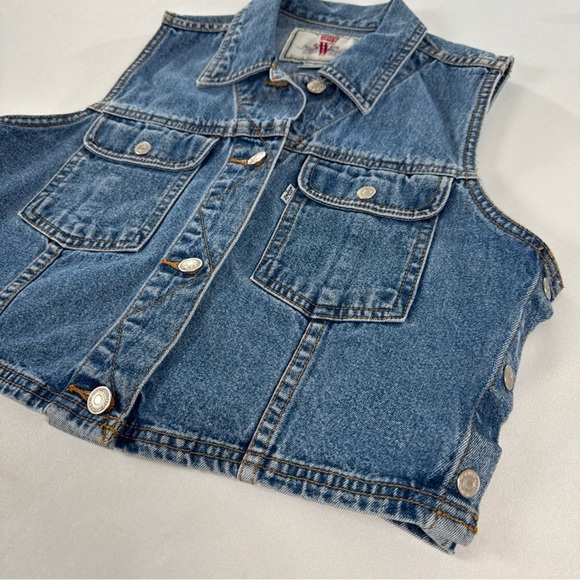 Vintage Levi's Denim Vest Women’s Medium Circa 1996 100% Cotton Side Buttons EUC - Picture 2 of 8